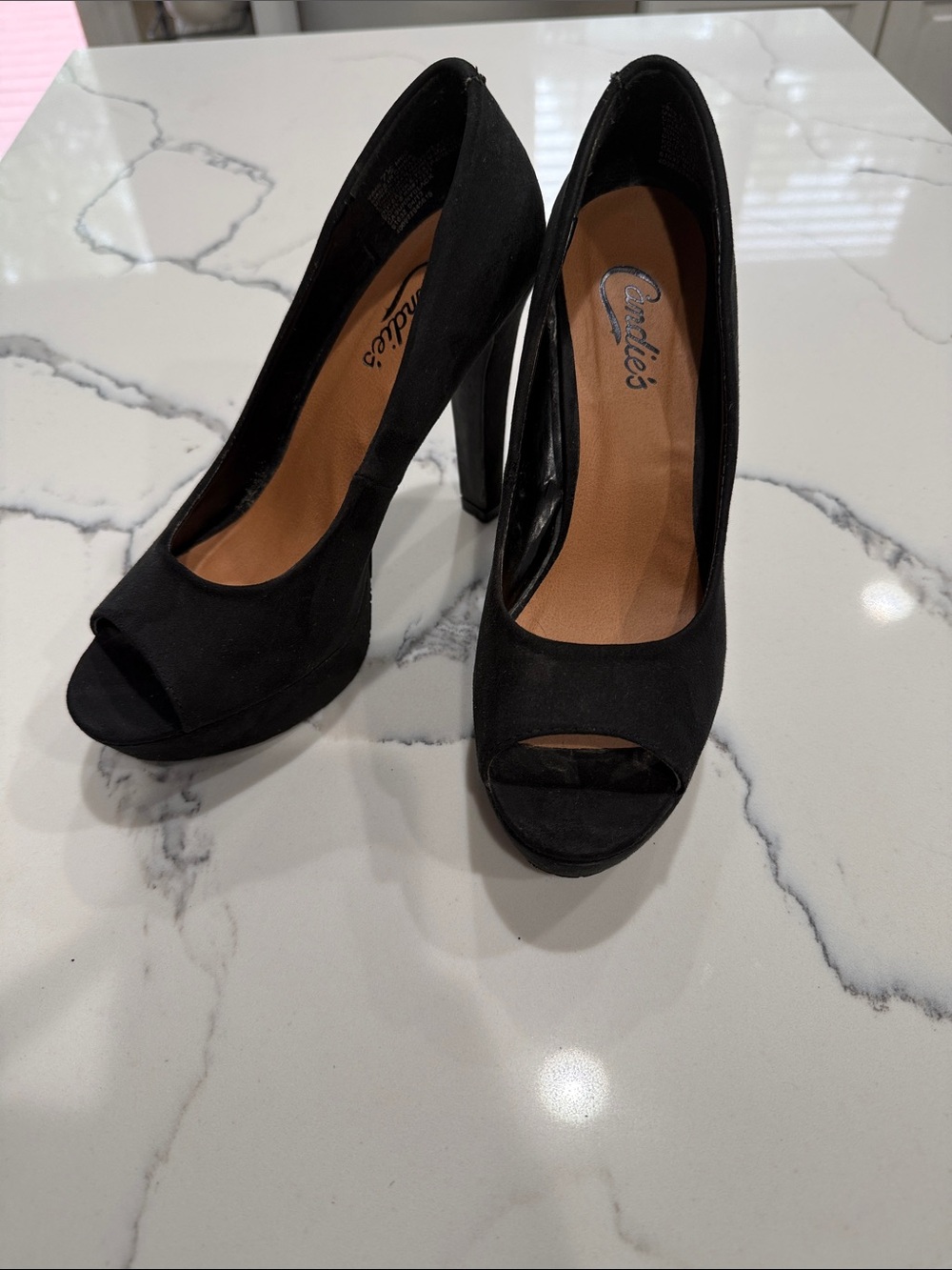Candie's Black Peep-Toe Platform Pumps